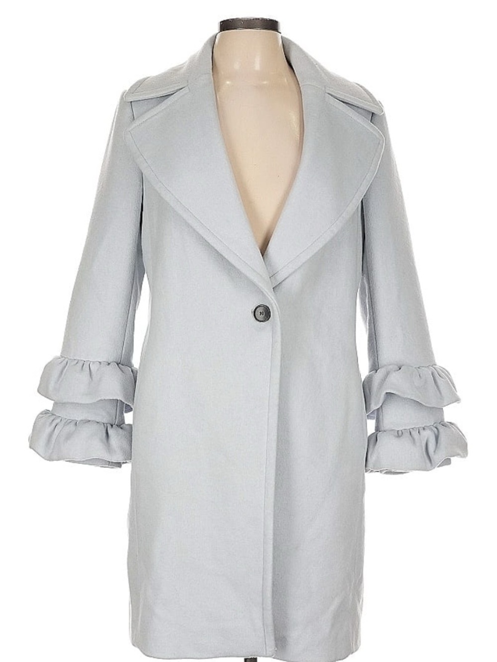 Club Monaco Light Gray Ruffle-Sleeve Trench Coat